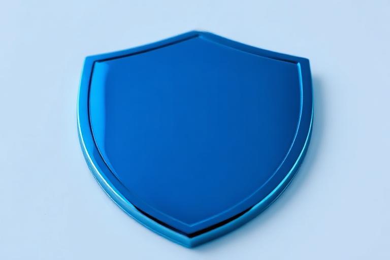 Polished blue chrome shield emblem