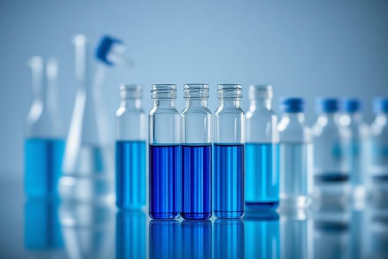 Row of laboratory sample vials for HPLC analysis